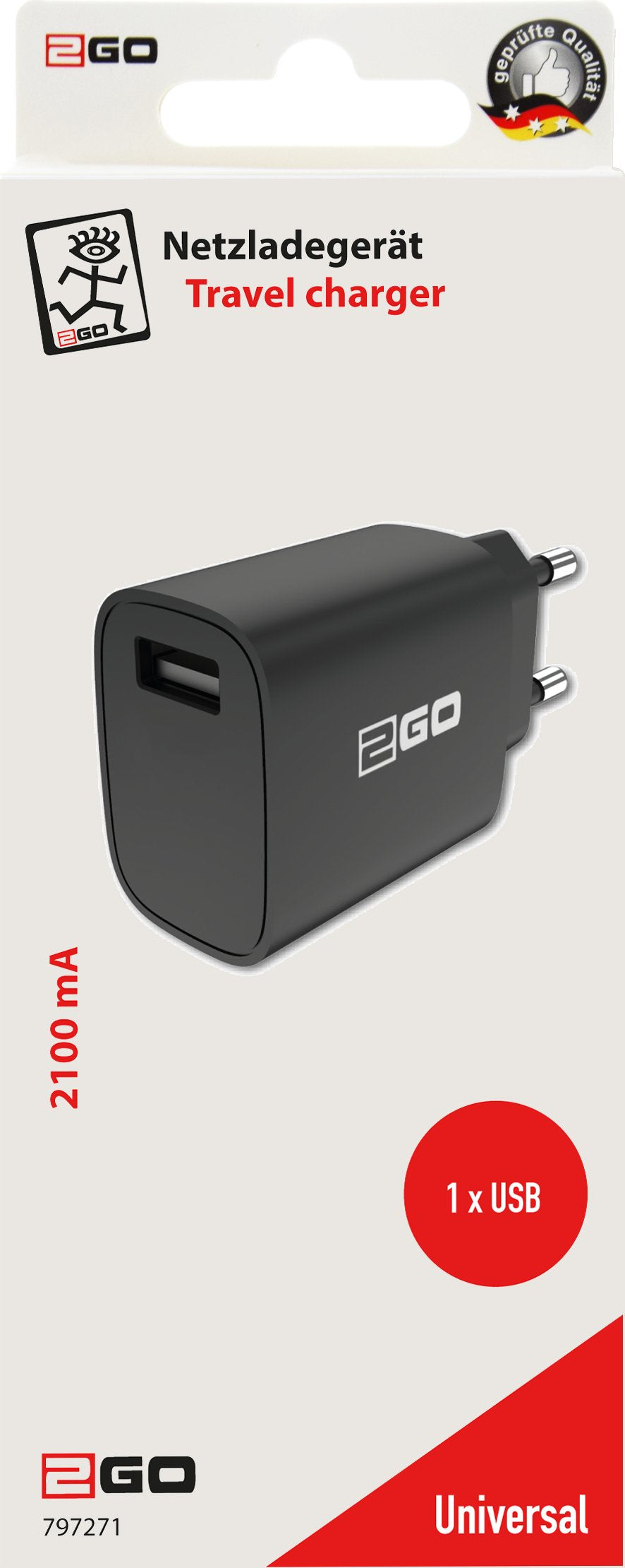 EAN 4010425972710 - 2GO 797271 cargador de dispositivo móvil Universal Negro Corriente alterna Interior imagen 2