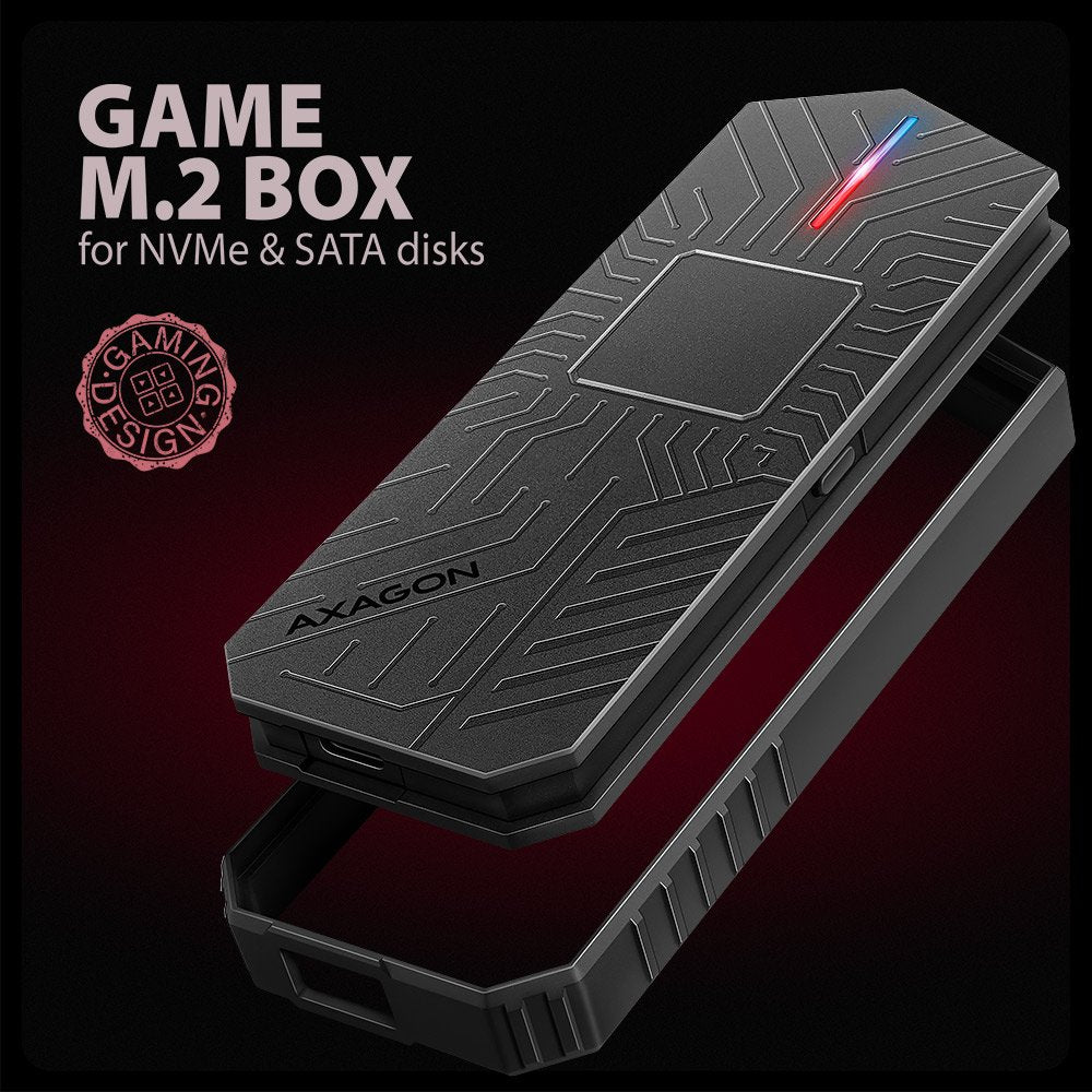 EAN 8595247908544 - Axagon EEM2-GAM, USB-C 10Gbps - NVMe & SATA SSD GAME M.2 box, bezšroubkový Caja externa para unidad de es imagen 4