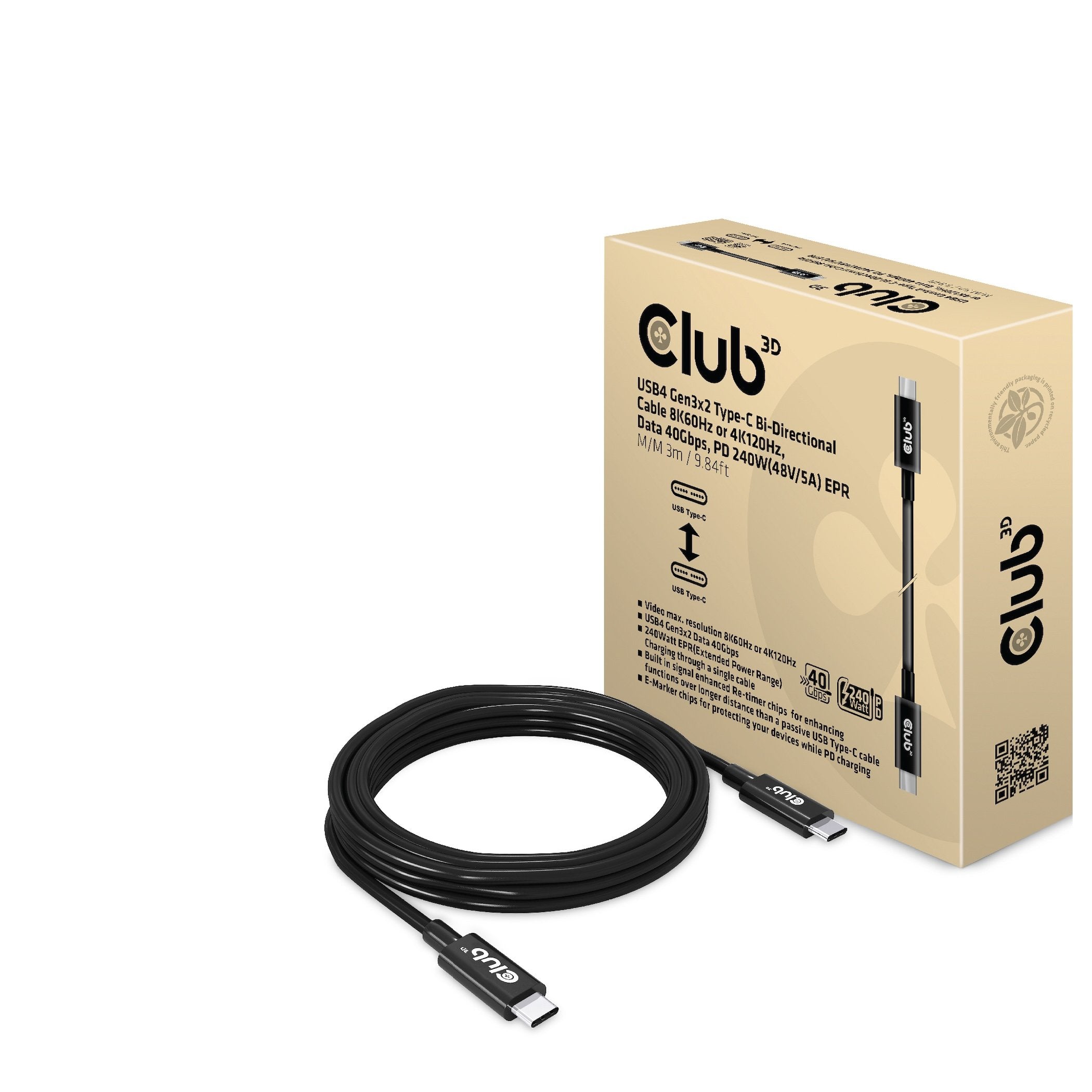 Club3d Cable Usb 4 Typ C Pd 240w 8k 40gbps 3m M M Retail