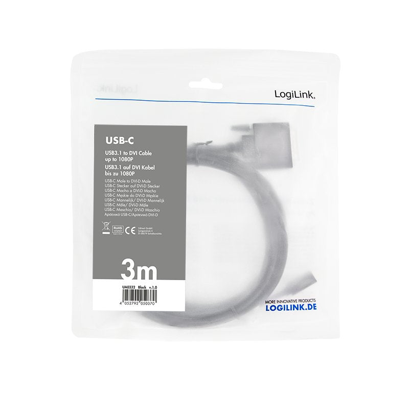 EAN 4052792050370 - LogiLink UA0332 adaptador de cable de vídeo 3 m USB Tipo C DVI-D Negro imagen 4