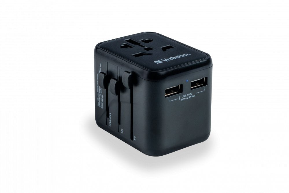 Verbatim Adaptador De Carga, Universal Travel, Uta-01, Negro 100-250 V, 2x Usb Tipo A