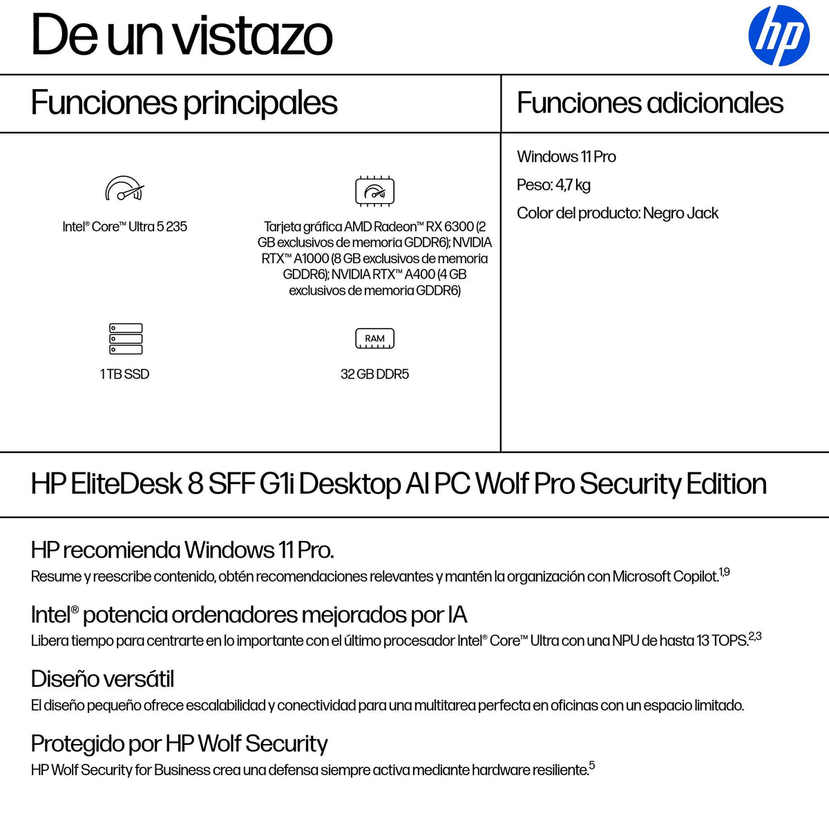 EAN 0826581478409 - HP DR9Q2ET PCs/estación de trabajo Intel Core Ultra 5 235 32 GB DDR5-SDRAM 1 TB SSD Windows 11 Pro SFF PC imagen 3