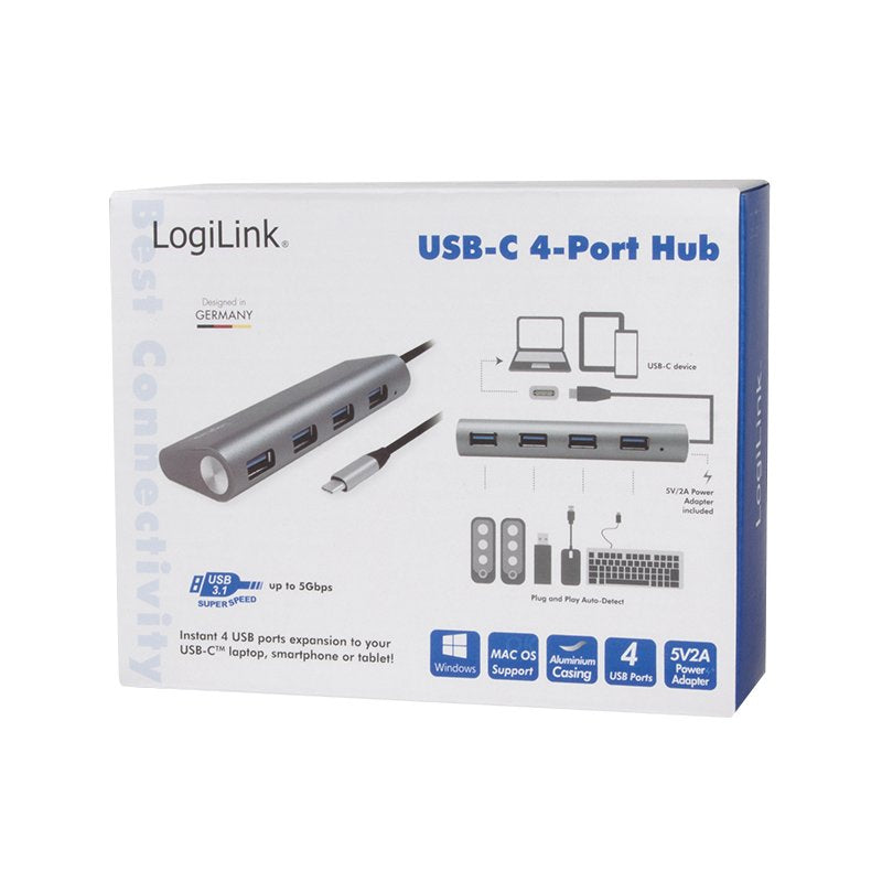 Logilink Ua0309 Hub De Interfaz Usb 3.2 Gen 1 (3.1 Gen 1) Type-C 5000 Mbit/S Gris