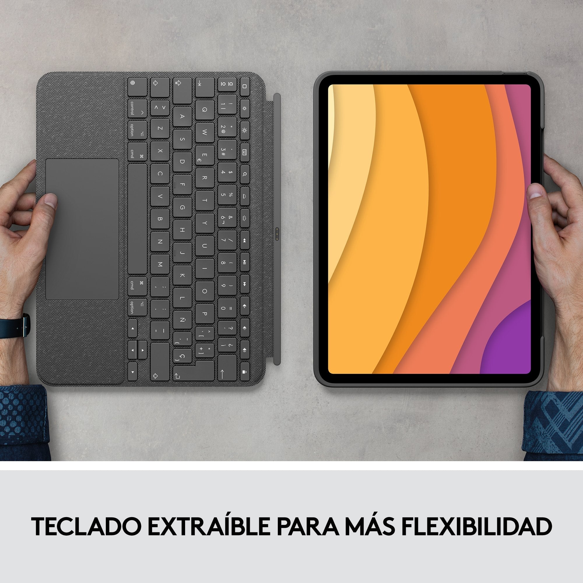 Funda Con Teclado Esp Logitech Combo Touch Para Tablets Apple Ipad Air 4 Gen 2020 De 10.9'/ Gris