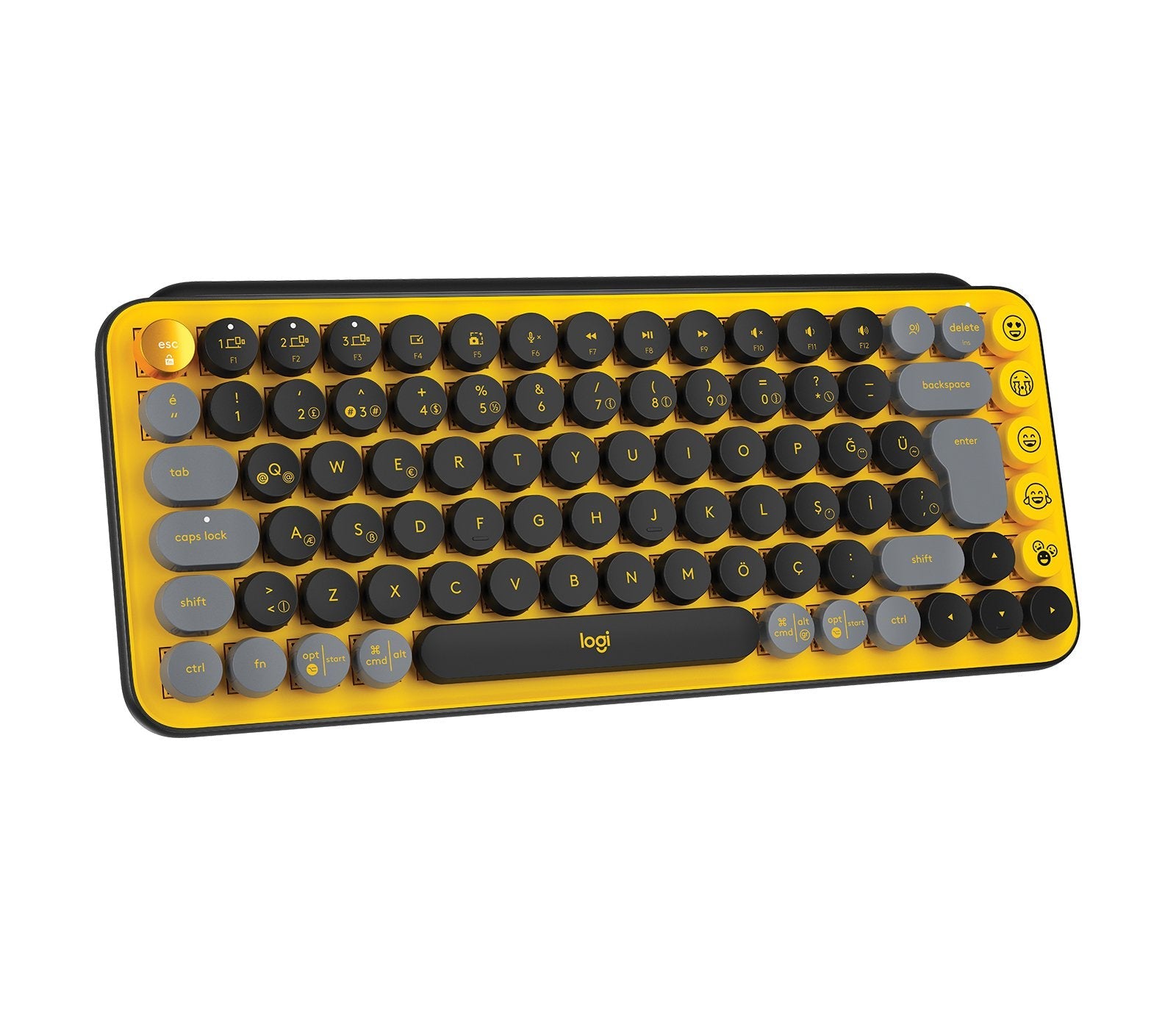 Teclado Español Logitech Pop Keys Wireless Emoji Keys Rf Wireless + Bluetooth Qwerty Negro, Gris, Amarillo
