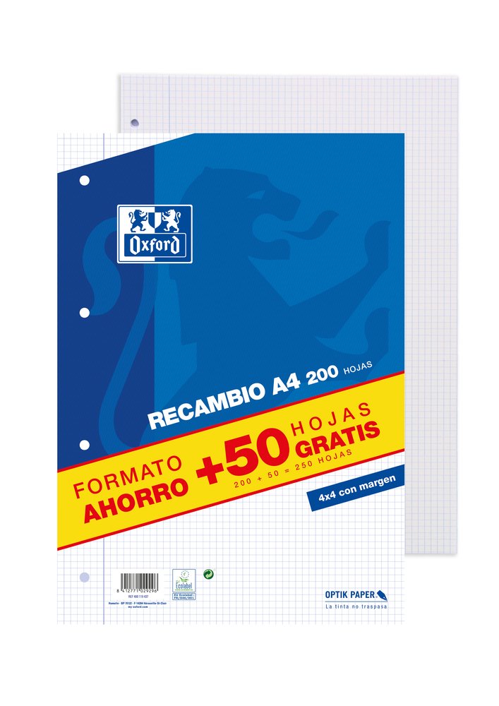 EAN 8412771029296 - Oxford 400119437 papel de cuaderno 210 x 297 mm (A4) 250 hojas imagen 1