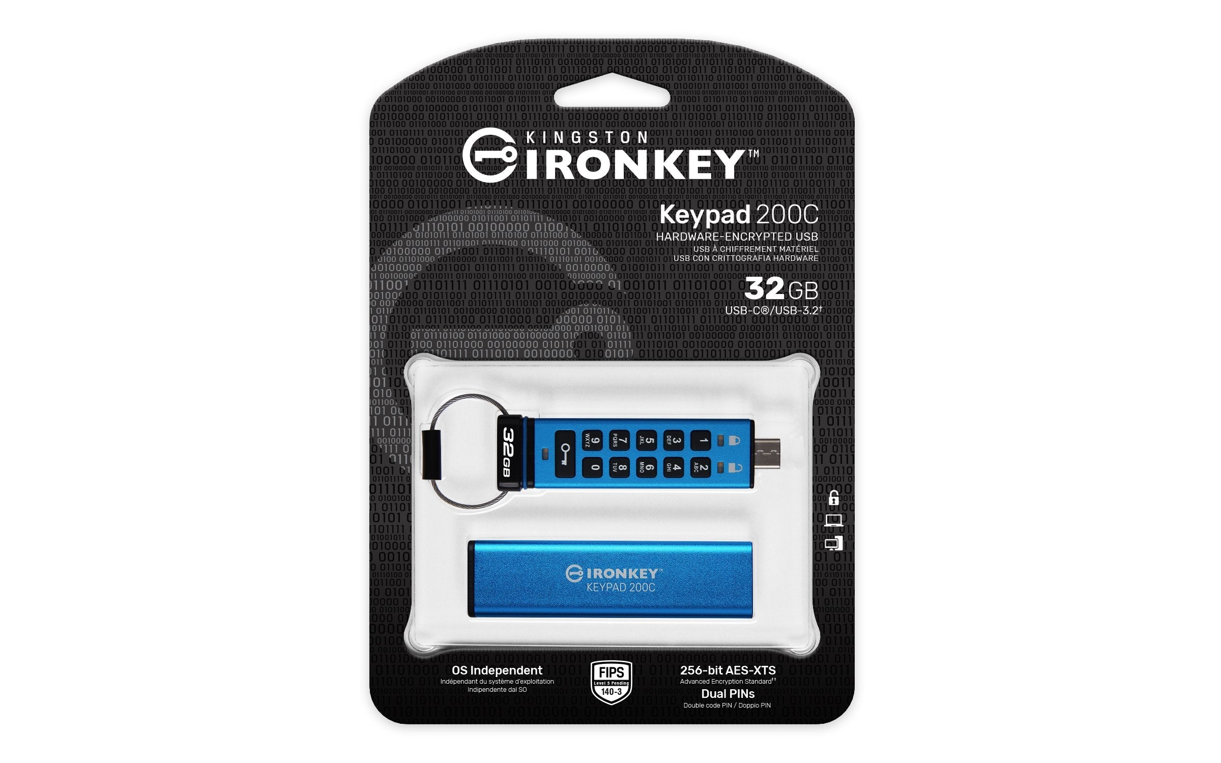 EAN 0740617336634 - Kingston Technology IronKey Keypad 200 unidad flash USB USB Tipo C 3.2 Gen 1 (3.1 Gen 1) Azul imagen 3