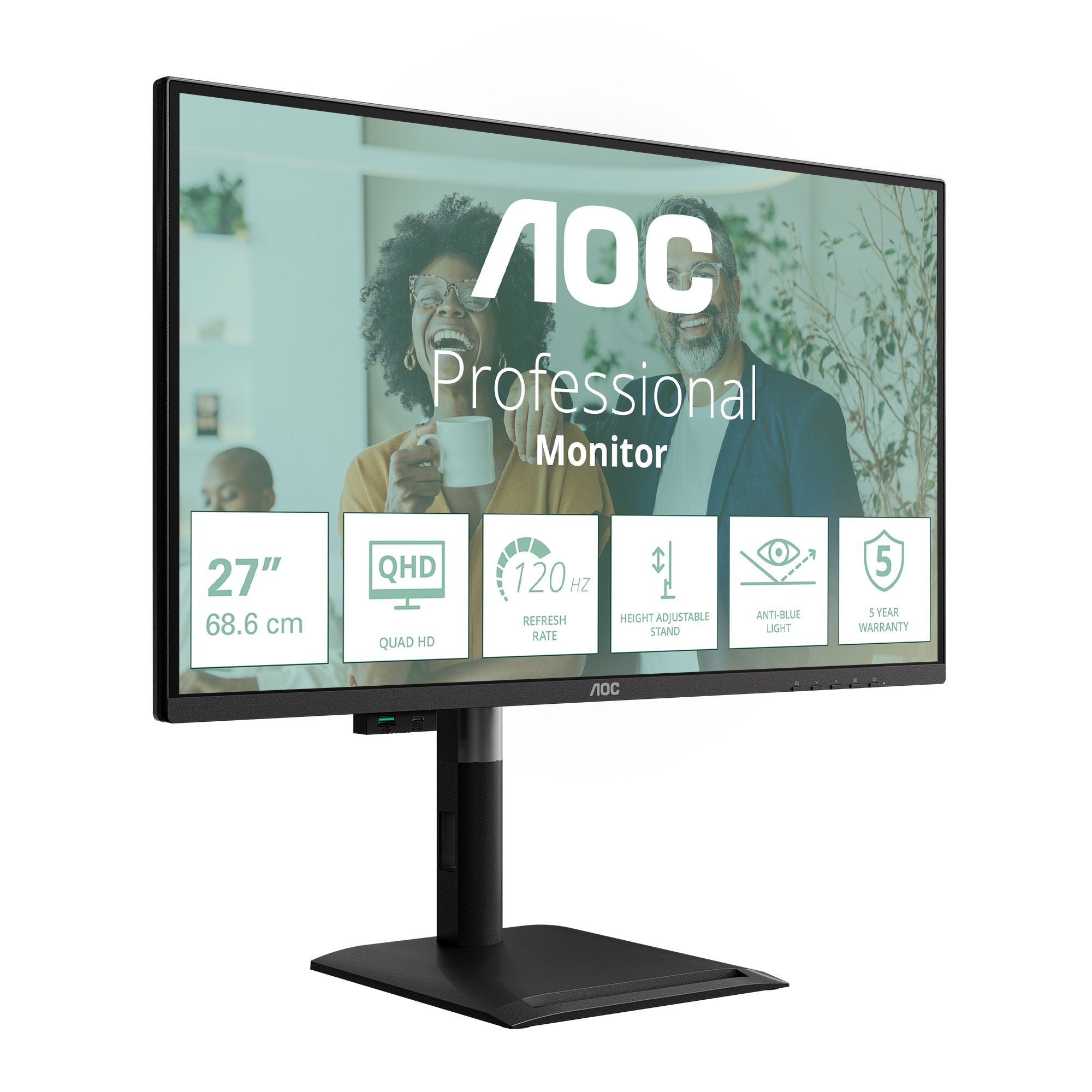 Aoc Q27p4cv 27" Ips Qhd 120hz 4ms Hdmi 2.0 Dp Usb C Dp Alt Mode Pd 96w Has
