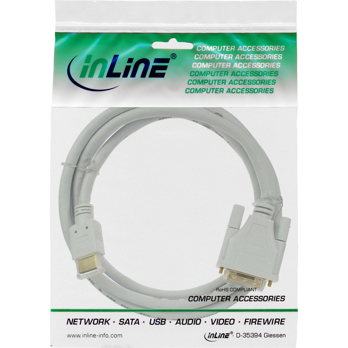 Cable Inline Hdmi-Dvi, Hdmi Macho A Dvi 18+1 Macho, Blanco/Dorado, 5m