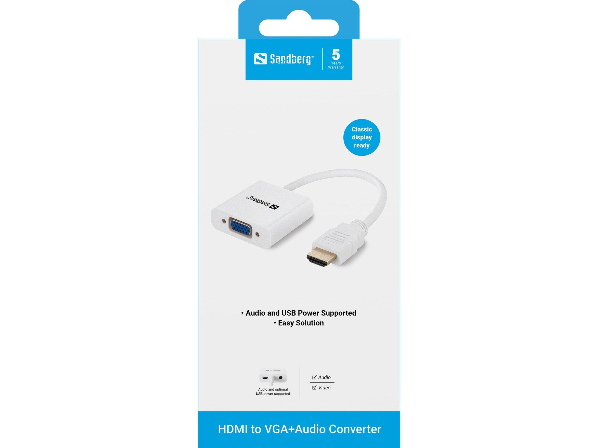 EAN 5705730508776 - Sandberg 508-77 adaptador de cable de vídeo HDMI tipo A (Estándar) VGA (D-Sub) + 3,5mm Blanco imagen 3