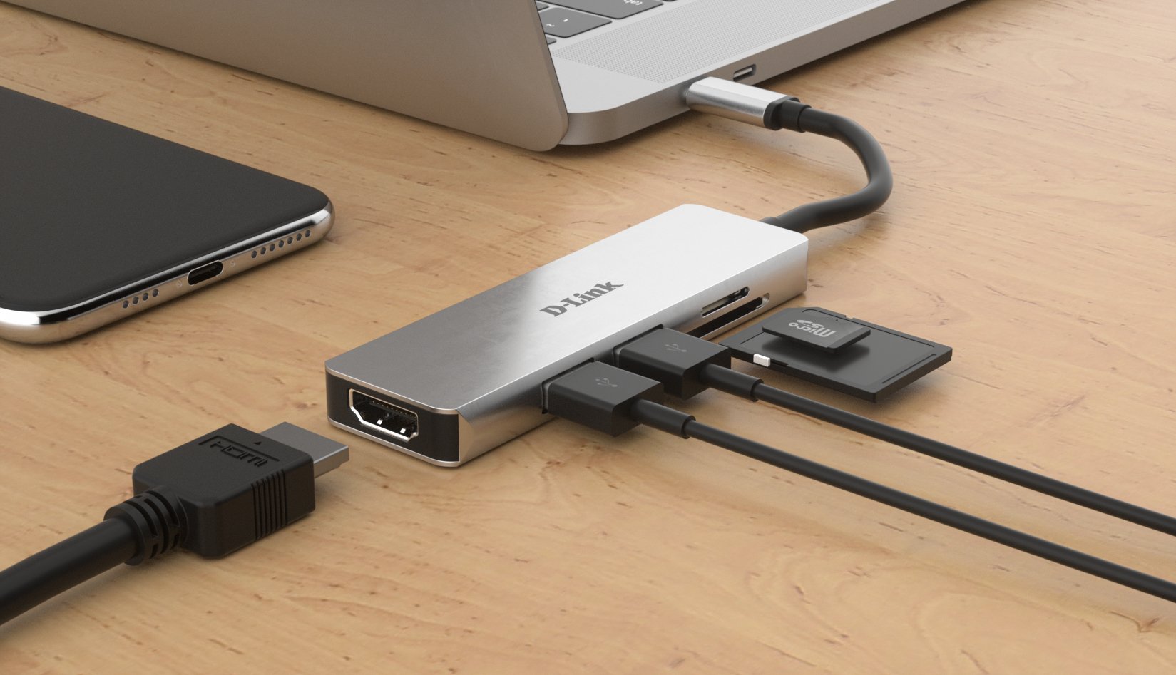 Hub Usb-Tipo C 5 En 1 D-Link Dub-M530 2*Usb 3.0 1*Usb Tipo-C 1*Hdmi Lector Tarjetas Sd/Microsd/Sdhc/Sdxc Plug And Play