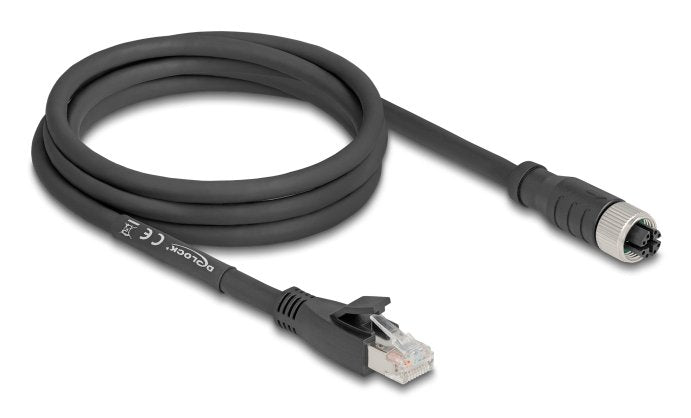 Delock M12 Cable X-Kodiert 8 Pin Buchse Zu Rj45 Stecker Cat.5e S Ftp Flexibel 2 M Schwarz
