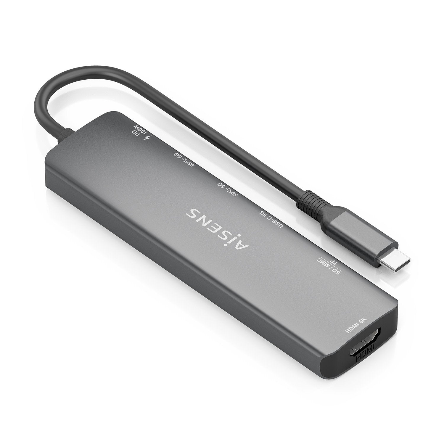 Aisens Usb-C Dock 7 En 1, Usb-C A 1xhdmi, 2xusb-A, 1xusb-C, 1xusb-C Pd 100w, 1xsd, 1xmicro Sd, Gris, 15cm