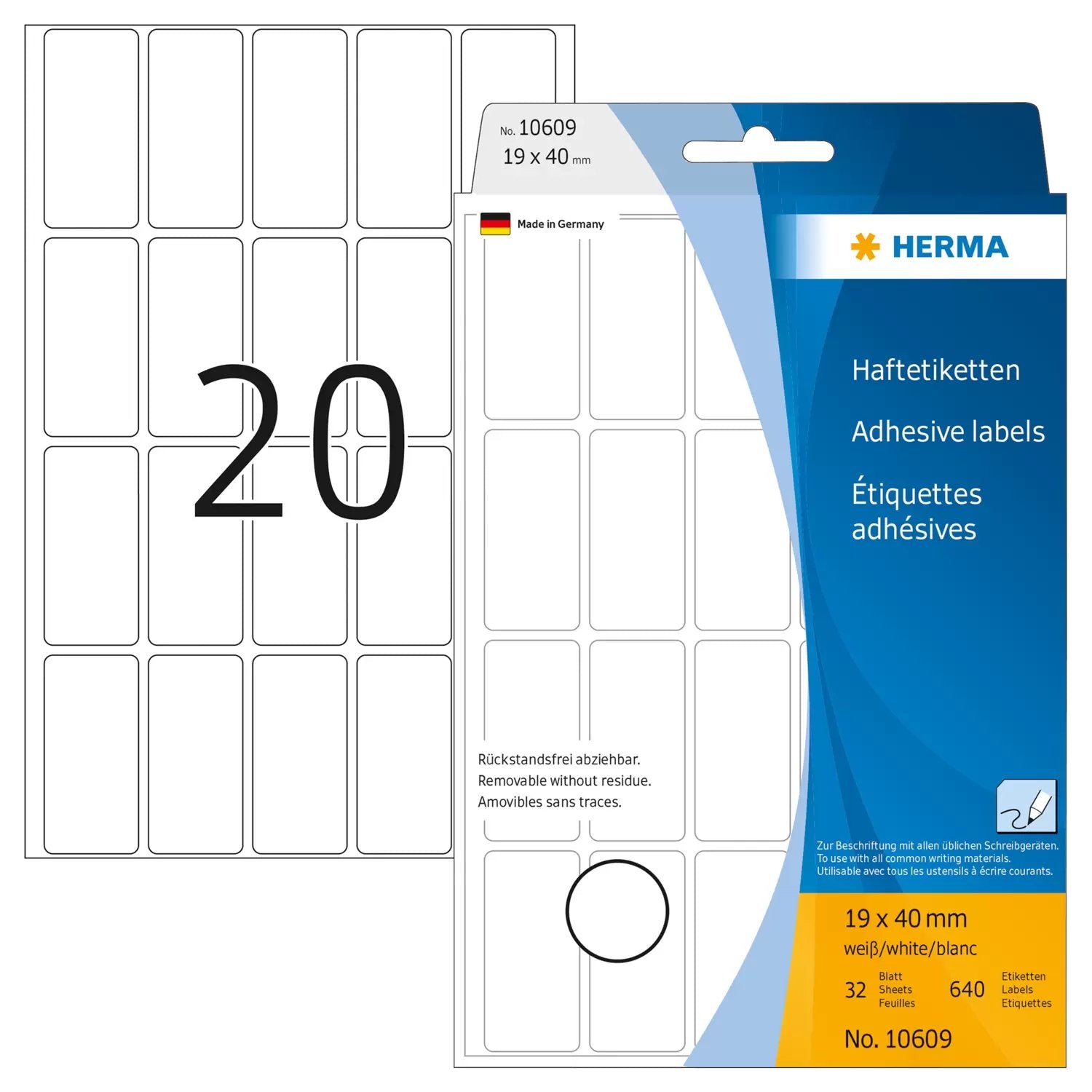 EAN 4008705106092 - HERMA 10609 etiqueta autoadhesiva Rectángulo redondeado Blanco 640 pieza(s) imagen 1