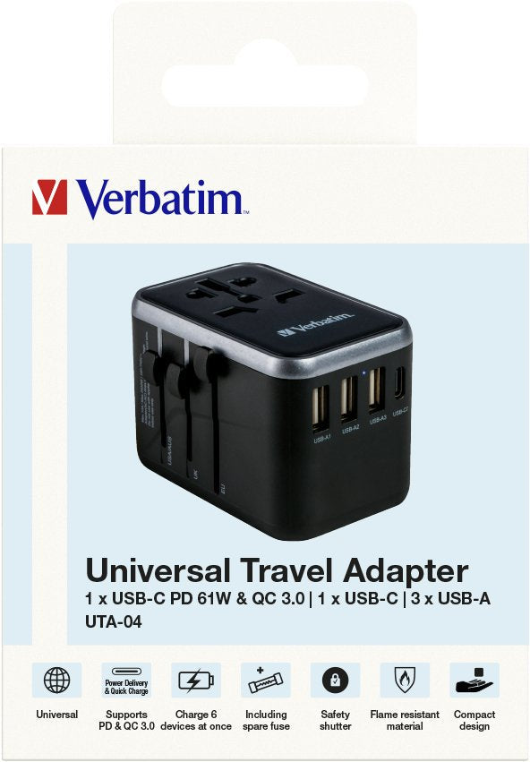 Verbatim Uta-04 Adaptador Con 1 Puerto Usb-C - 3 Puerto Usb-A - 1 Puerto Usb-C