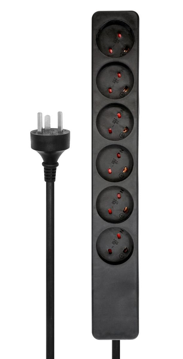 Danish Edb Power Strip 6-Way Black 7m Cable