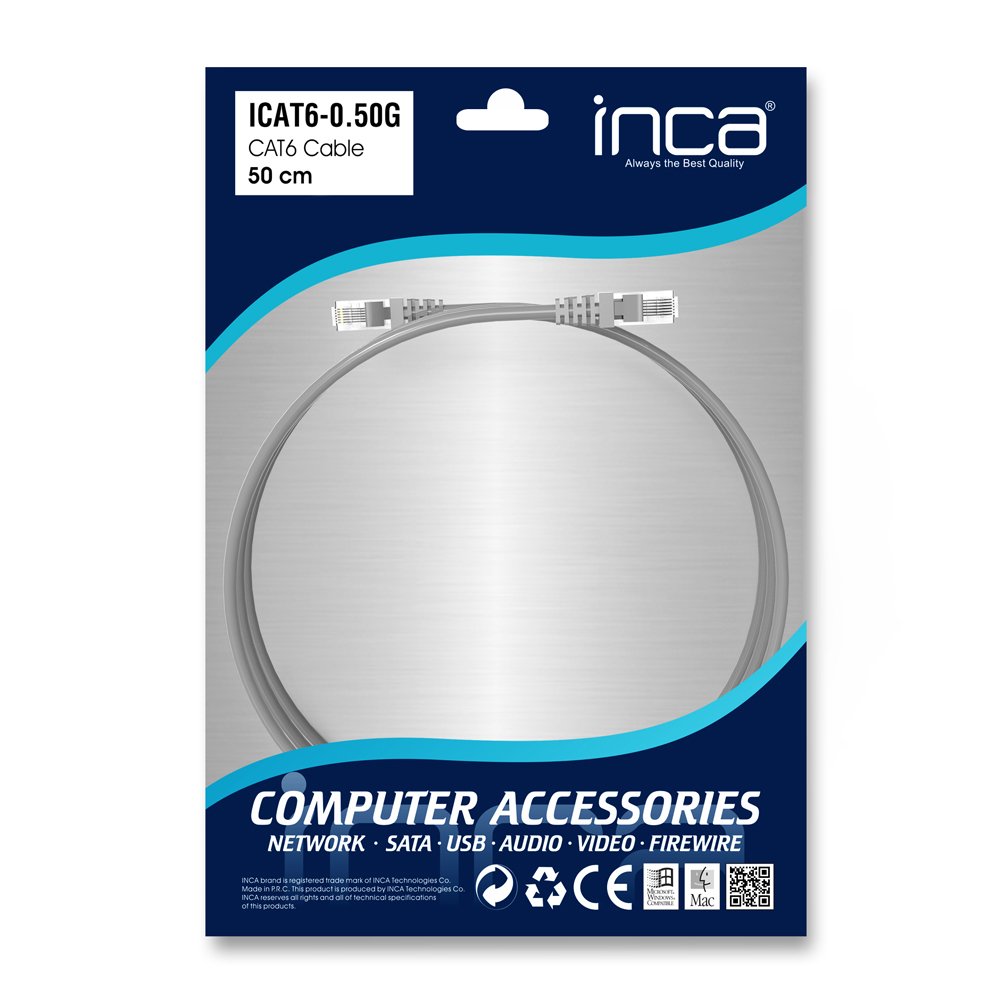 Inca Cable De Red Rj45 Cat6 Utp 250mhz 0.50m Gris Retail