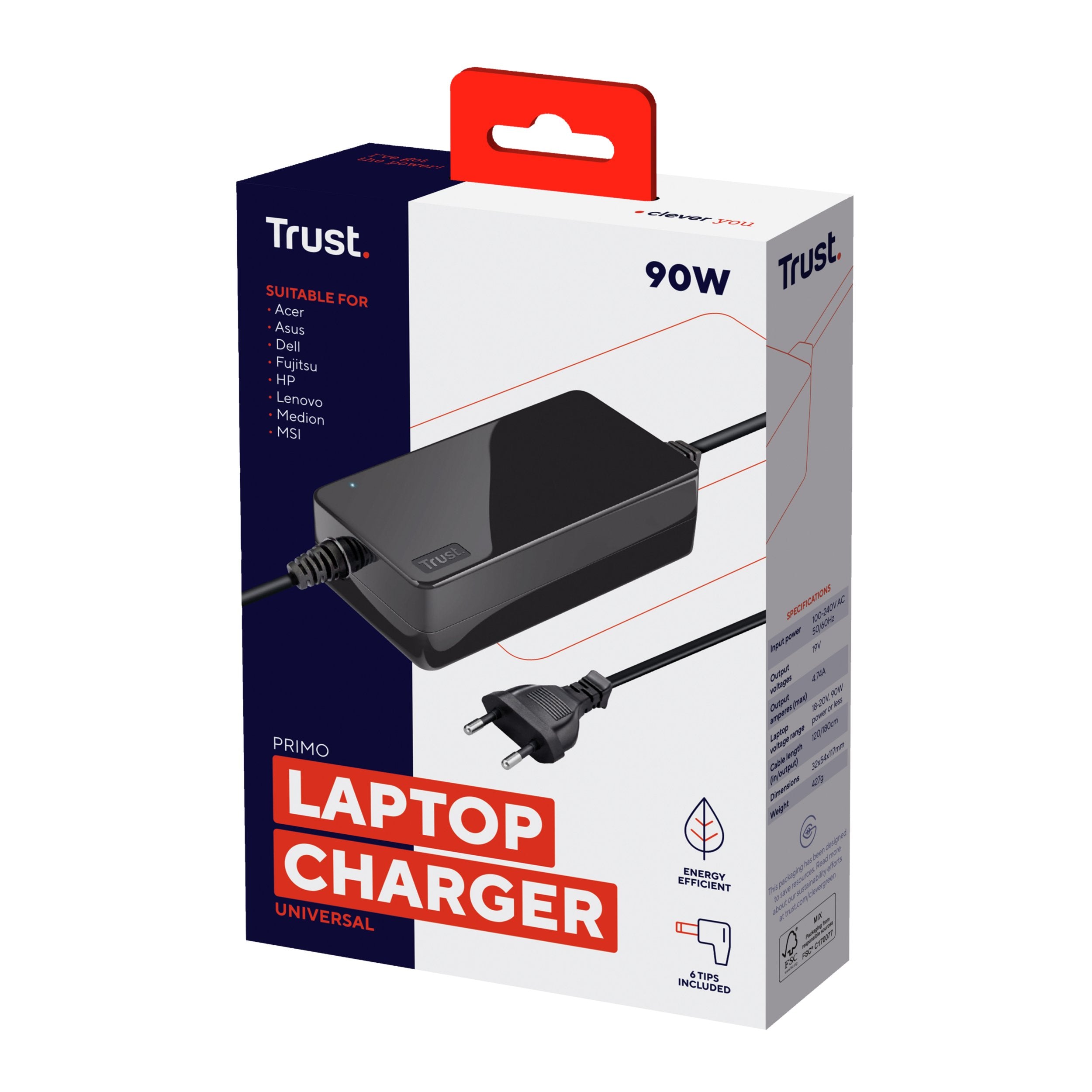 EAN 8713439221428 - Trust Primo adaptador e inversor de corriente Interior 90 W Negro imagen 3