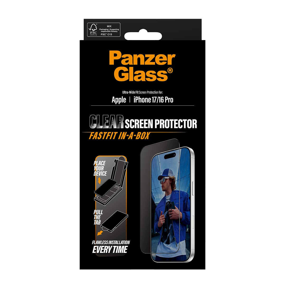 Panzerglass Ip 17 / 16 Pro Uwf Fastfit With Black Frame