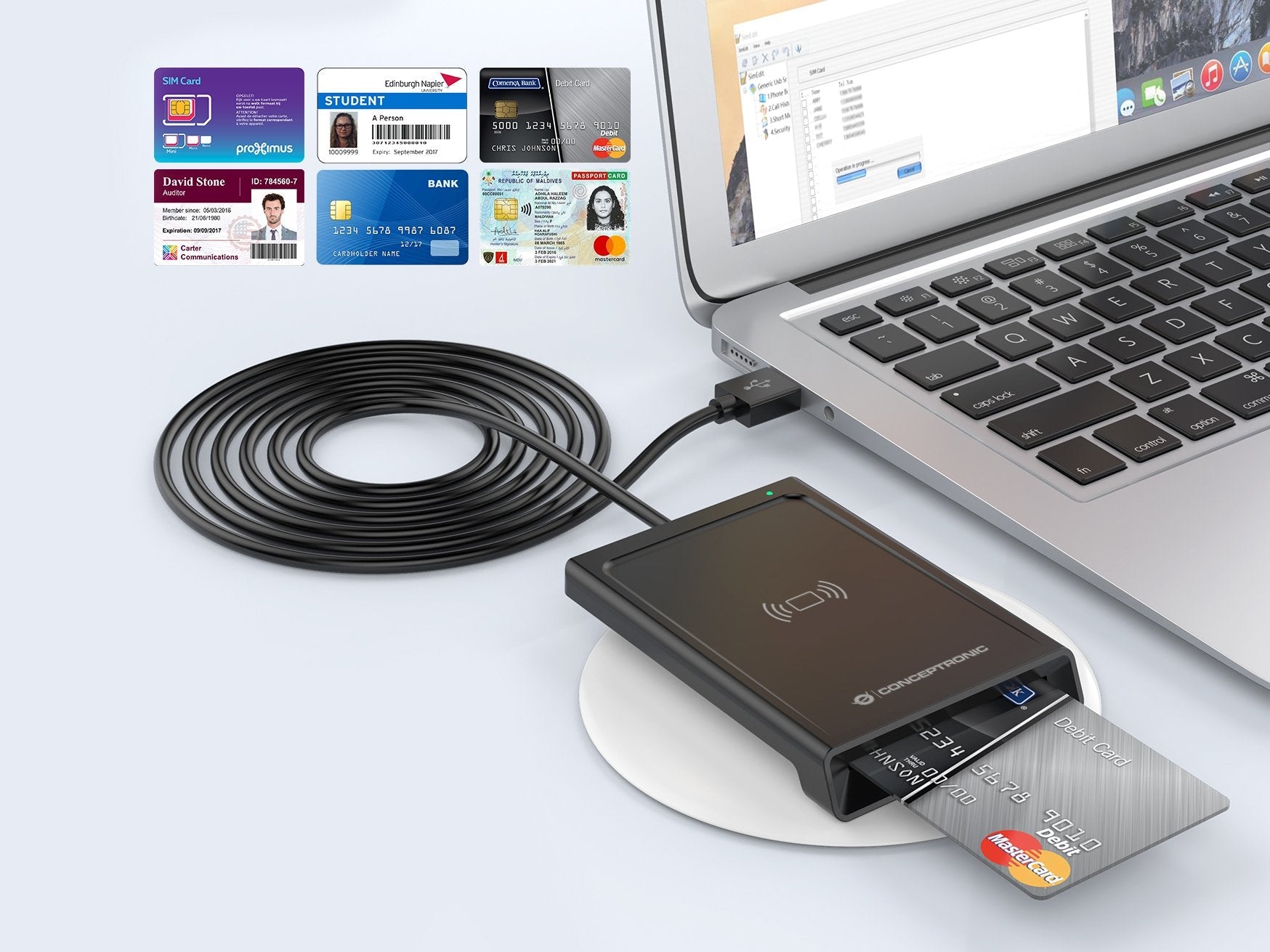 Conceptronic Dual-Interf. Smart-Id Kartenleser Usb-A Negro