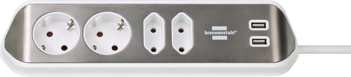 EAN 4007123668083 - Brennenstuhl 1153590420 base múltiple 2 m 4 salidas AC Interior Plata, Blanco imagen 1