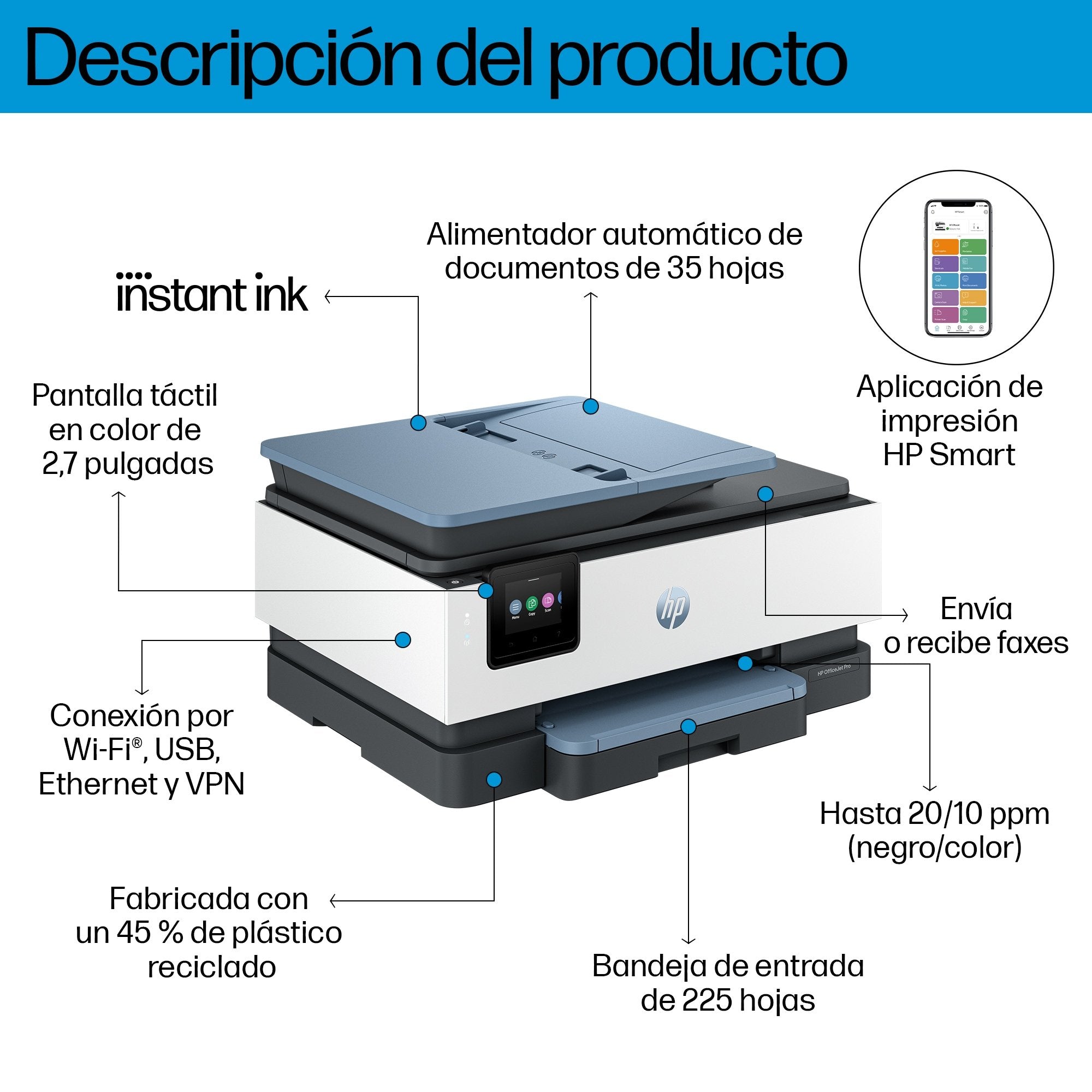 EAN 0197029469267 - HP OfficeJet Pro 8135e All-in-One Prntr Inyección de tinta térmica A4 4800 x 1200 DPI 20 ppm Wifi imagen 3