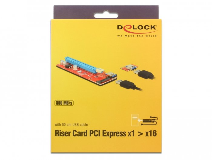 Delock 41423 Tarjeta Pci Express X1 > X16 Con Cable Usb 60cm