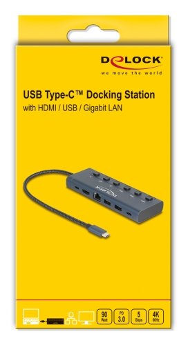 Delock Usb Tipo-C Dockingstation 4k-Hdmi/Usb/Gigabit Lan/Pd 3.0 90 W+Schalter