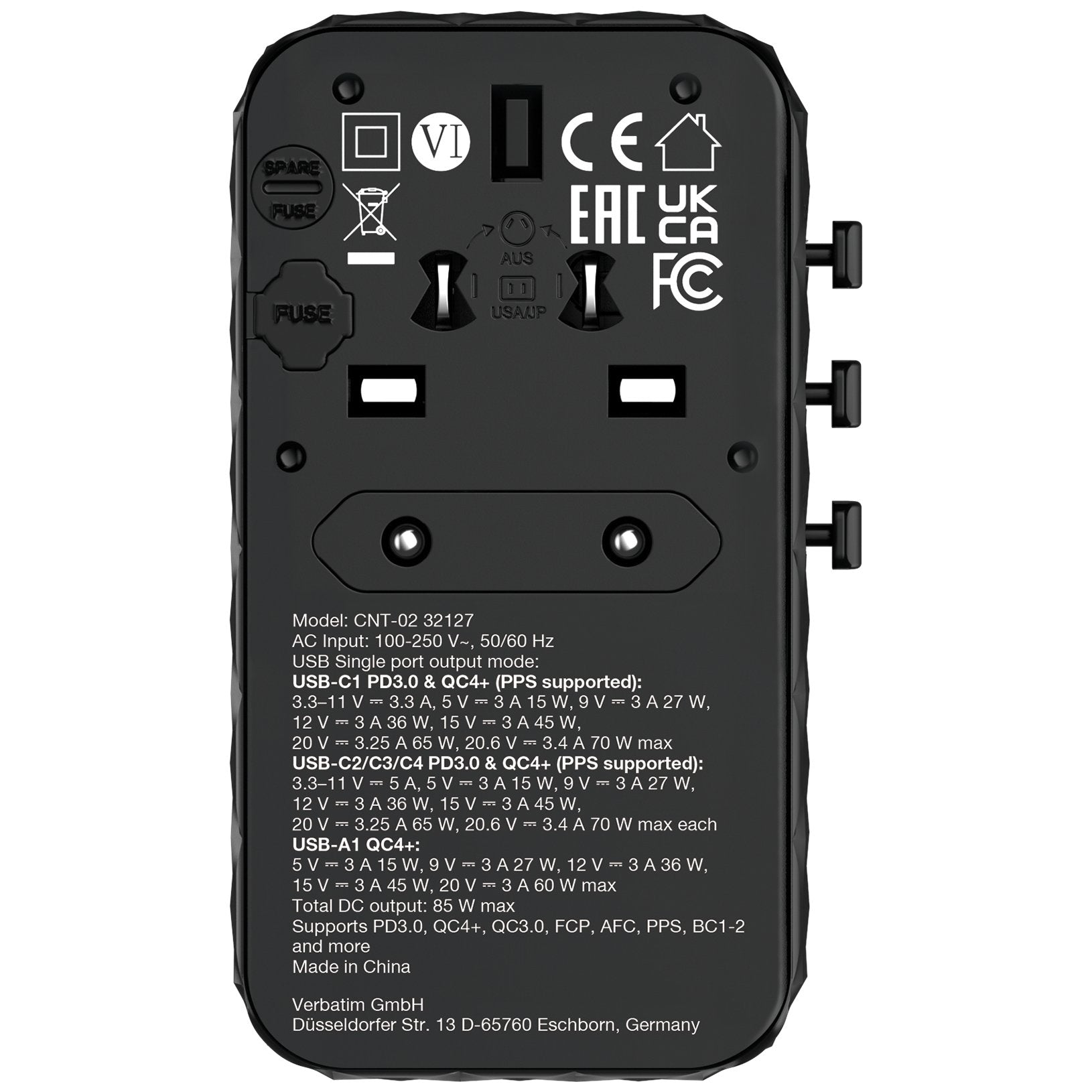 EAN 0023942321279 - Verbatim CNT-02 Universal Negro Corriente alterna Carga rápida Interior imagen 4