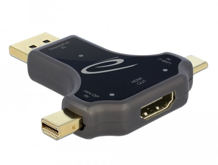 Delock 3 In 1 Monitoradapter Mit Usb-C Displayport Mini Displayport Eingang Auf Hdmi Ausgang Mit 4k 60 Hz