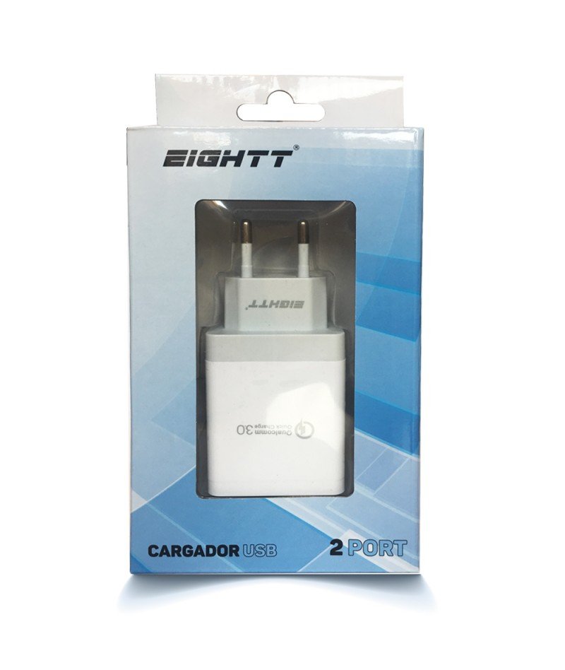 Eightt Cargador Usb Qualcoom 3.0 18w Para Smartphone Y Tablet 2 Puertos 5v 3a, 9v 2a, 12v 1,5a