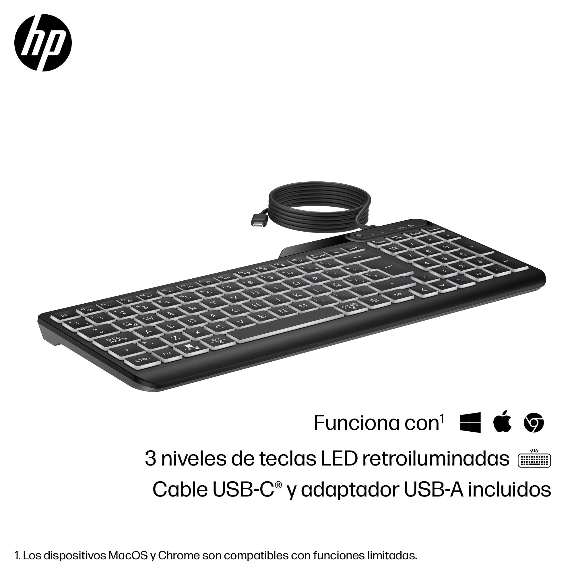 EAN 197192768860 - HP 405 Backlit Wired Keyboard teclado Oficina USB Negro imagen 8