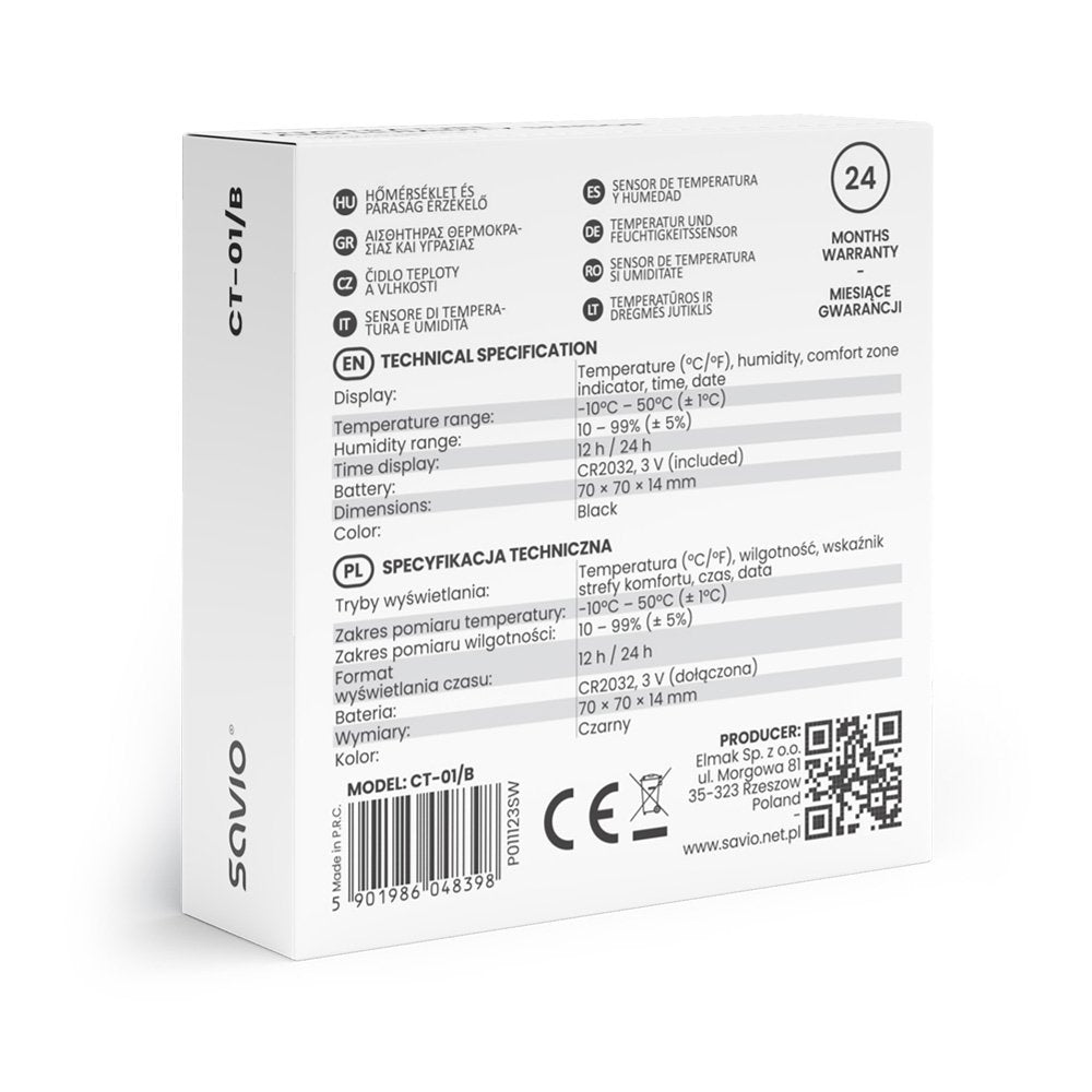 Temp./Humidity Sensor Savio Ct-01/B Negro