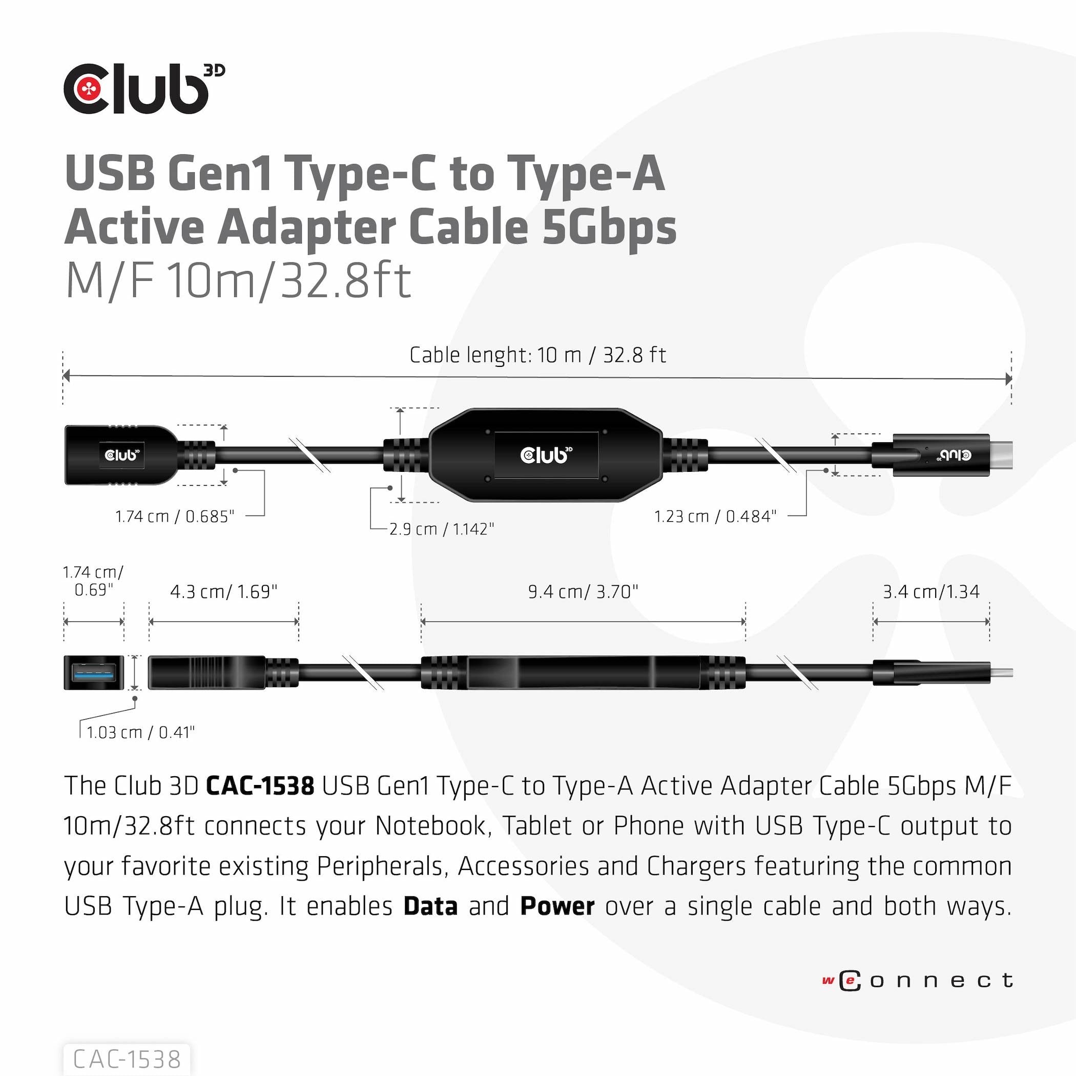 EAN 8719214472139 - CLUB3D CAC-1538 cable USB USB 3.2 Gen 1 (3.1 Gen 1) 10 m USB C USB A Negro imagen 4