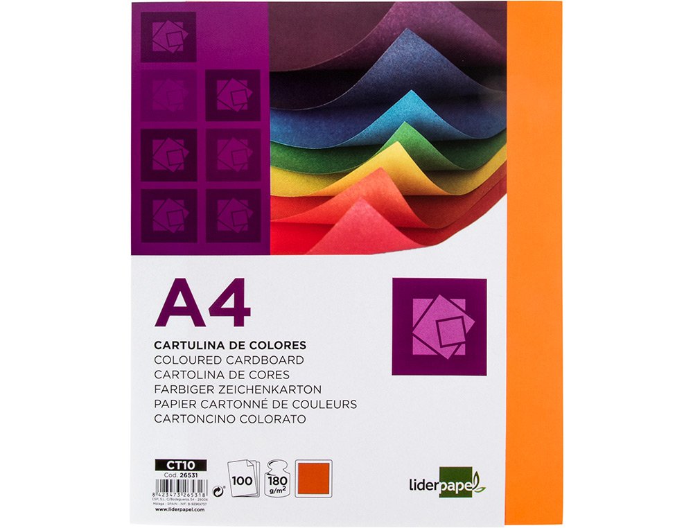 Cartulina Liderpapel A4 180g/M2 Naranja Fuerte Paquete De 100 Hojas