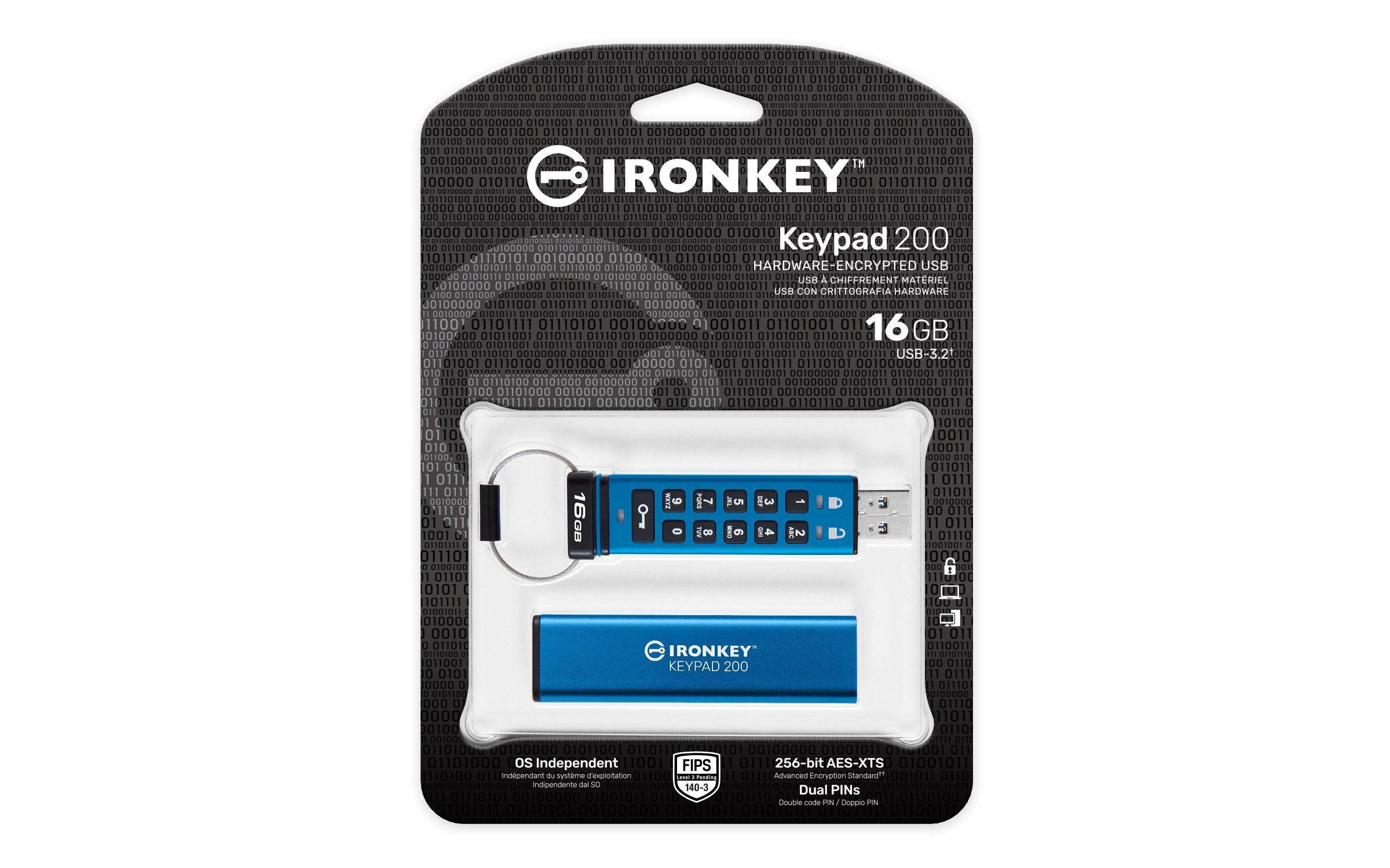 EAN 0740617330090 - Kingston Technology IronKey Keypad 200 unidad flash USB USB tipo A 3.2 Gen 1 (3.1 Gen 1) Azul imagen 3