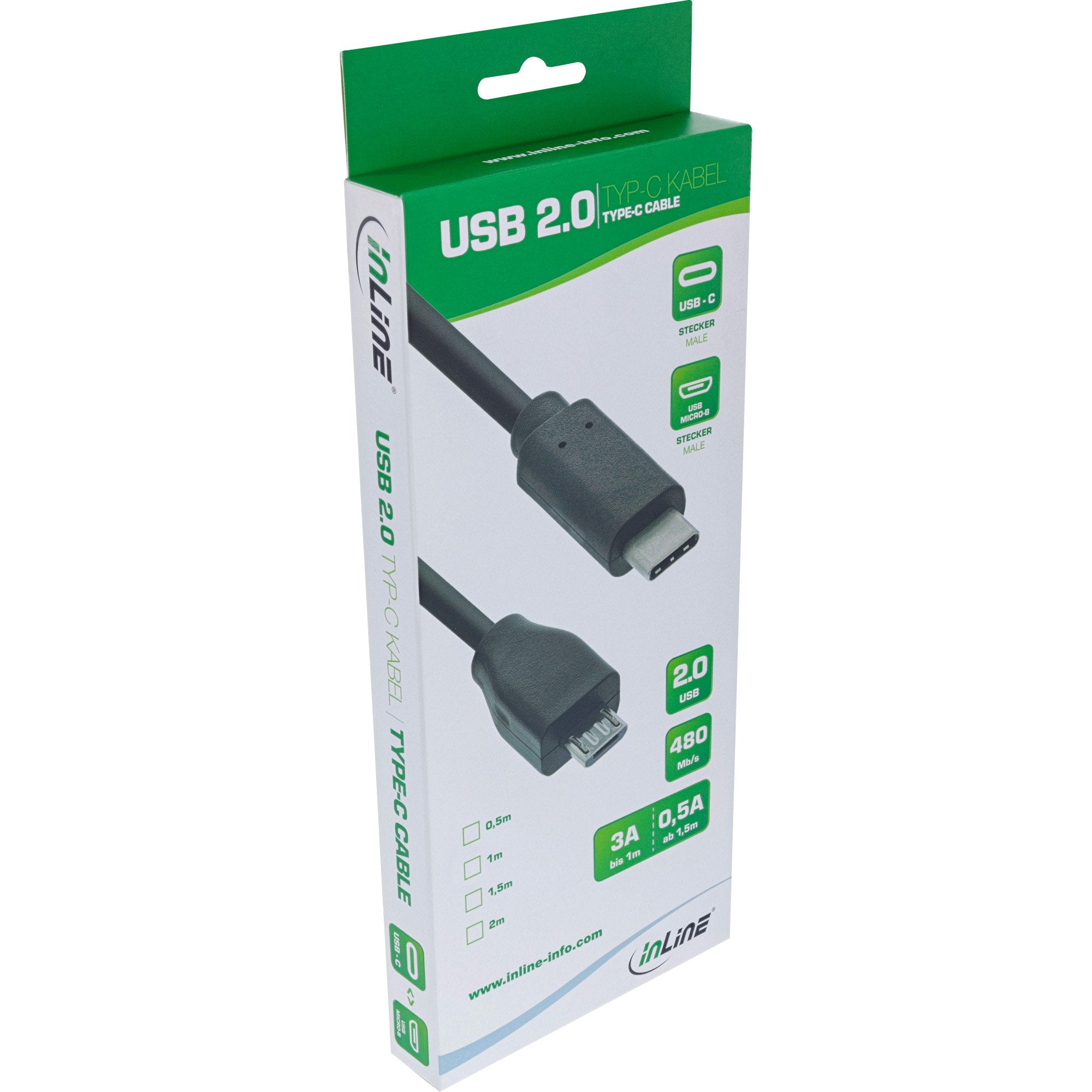 Cable Inline Usb 2.0, Tipo C Macho A Micro-B Macho, Negro, 1 M