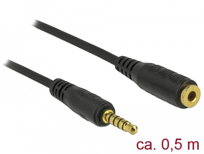 Delock Cable De Extensión Conector Estéreo 3,5 Mm De 5 Pines, Macho A Hembra 0,5 M Negro