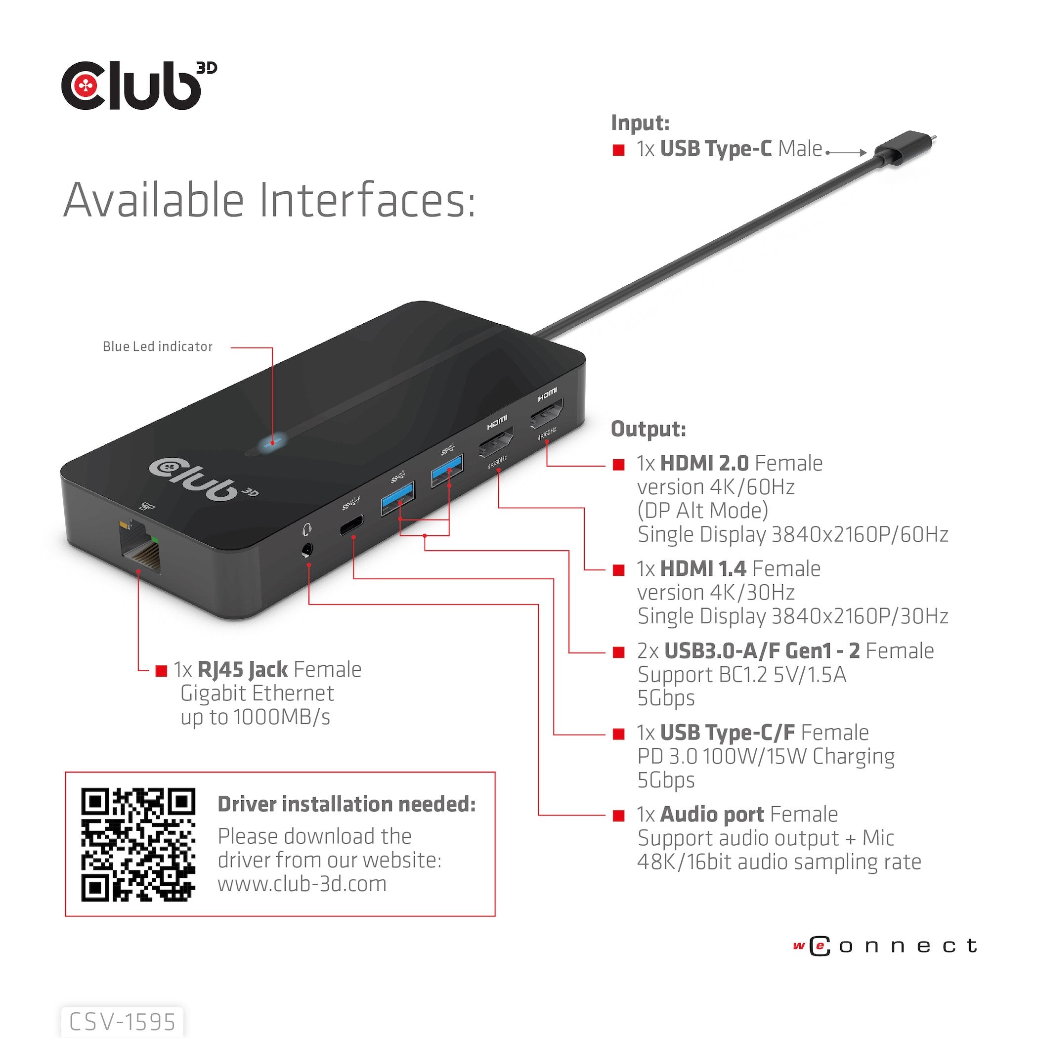 Club3d Usb-7-In1-Hub Usb-C > 2xhdmi/2xusb/Rj45/Usb-C 100w Retail