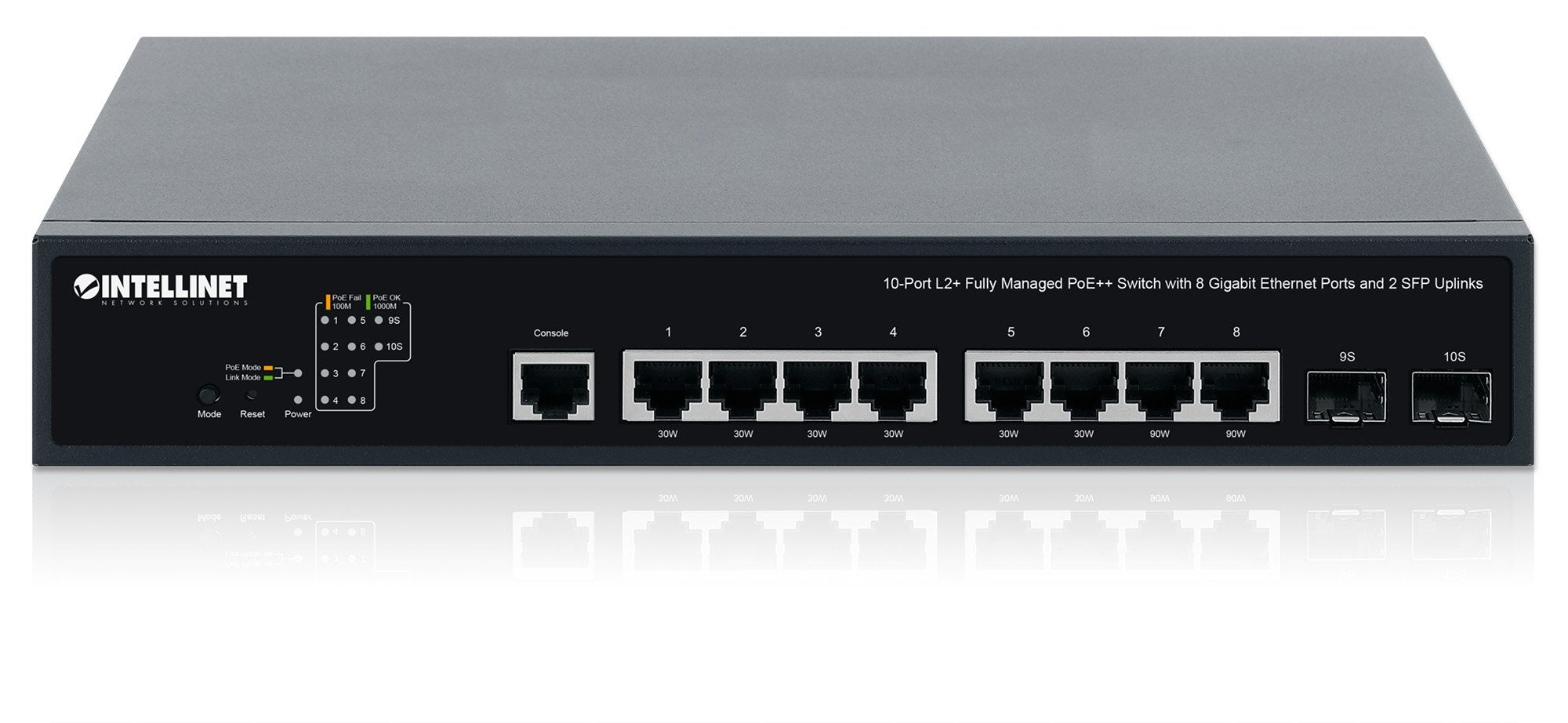 Intellinet 10-Port L2+ Managed Poe++ Switch 8x Gbit 2x Sfp