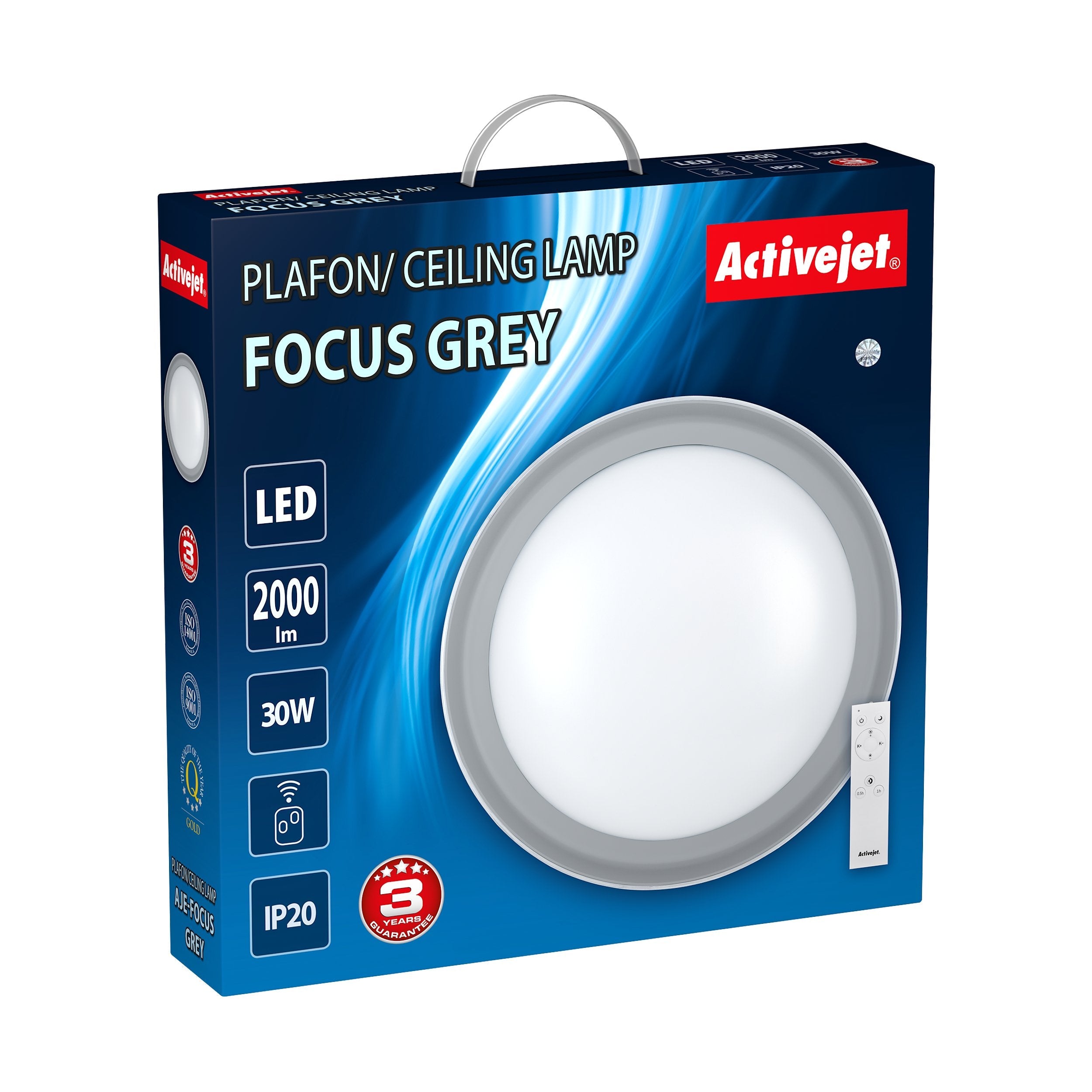 Plafon Activejet Led Aje-Focus Grey + Pilot Iluminación De Techo Gris Bombilla(S) No Reemplazable(S) G