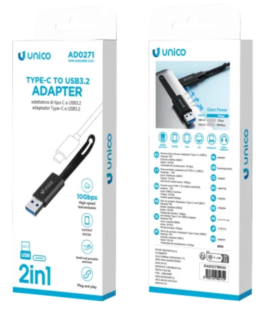 EAN 8435719602719 - UNICO AD0271 cambiador de género para cable USB C USB A Negro imagen 2
