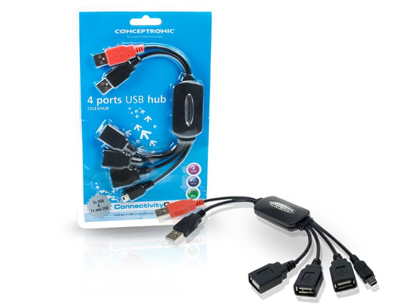 Conceptronic Hub Flexible 3 Puertos Usb + 1 Mini Usb 1100013