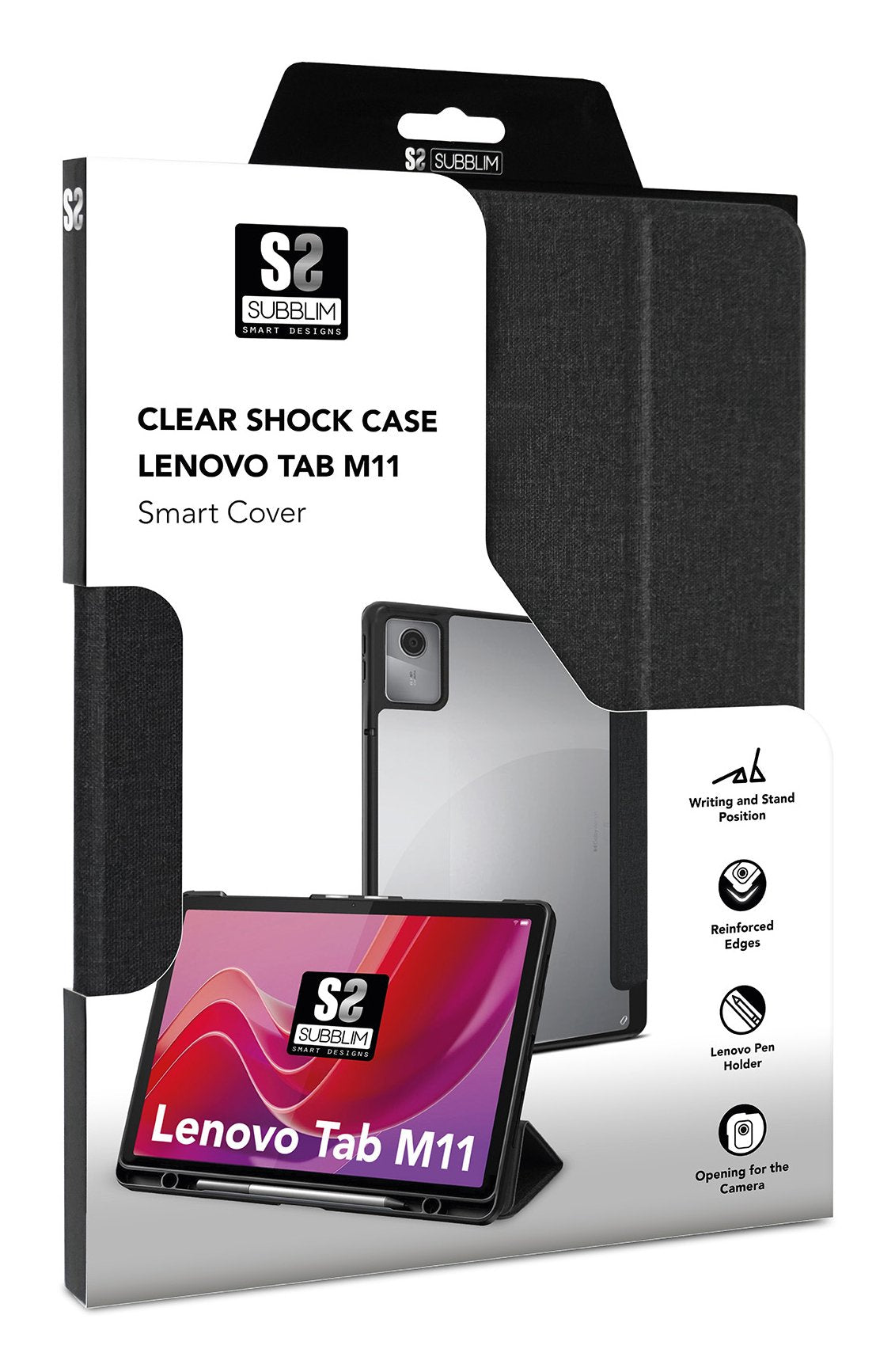 Funda Tablet Clear Shock Lenovo M11 11'' Negro Subblim Exclusiva Para Lenovo Tab M11/ Soporte Para Lenovo Pen/ Panel Transparente/ Función Atril