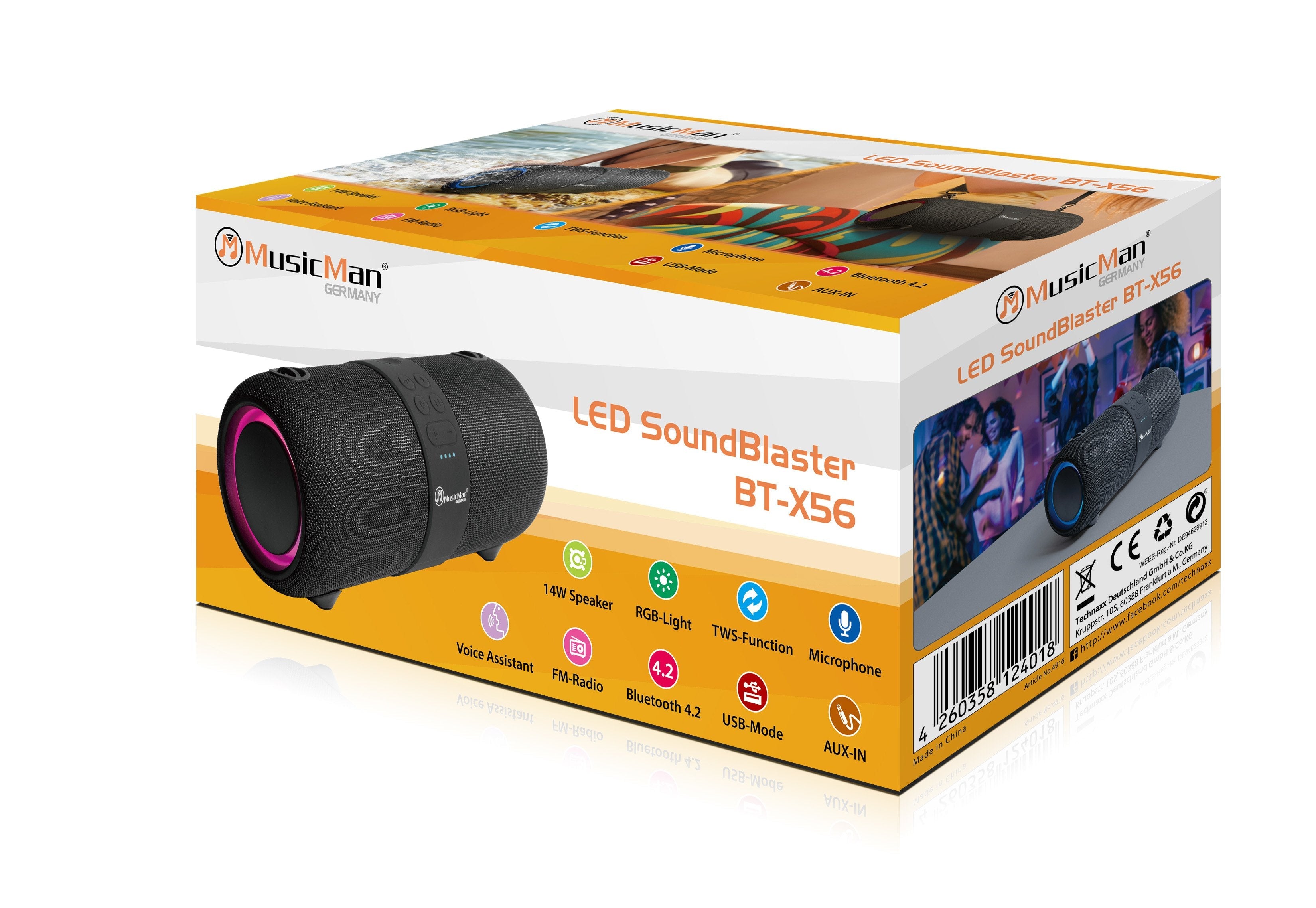 Wireless Speaker 2x7w Technaxx Led