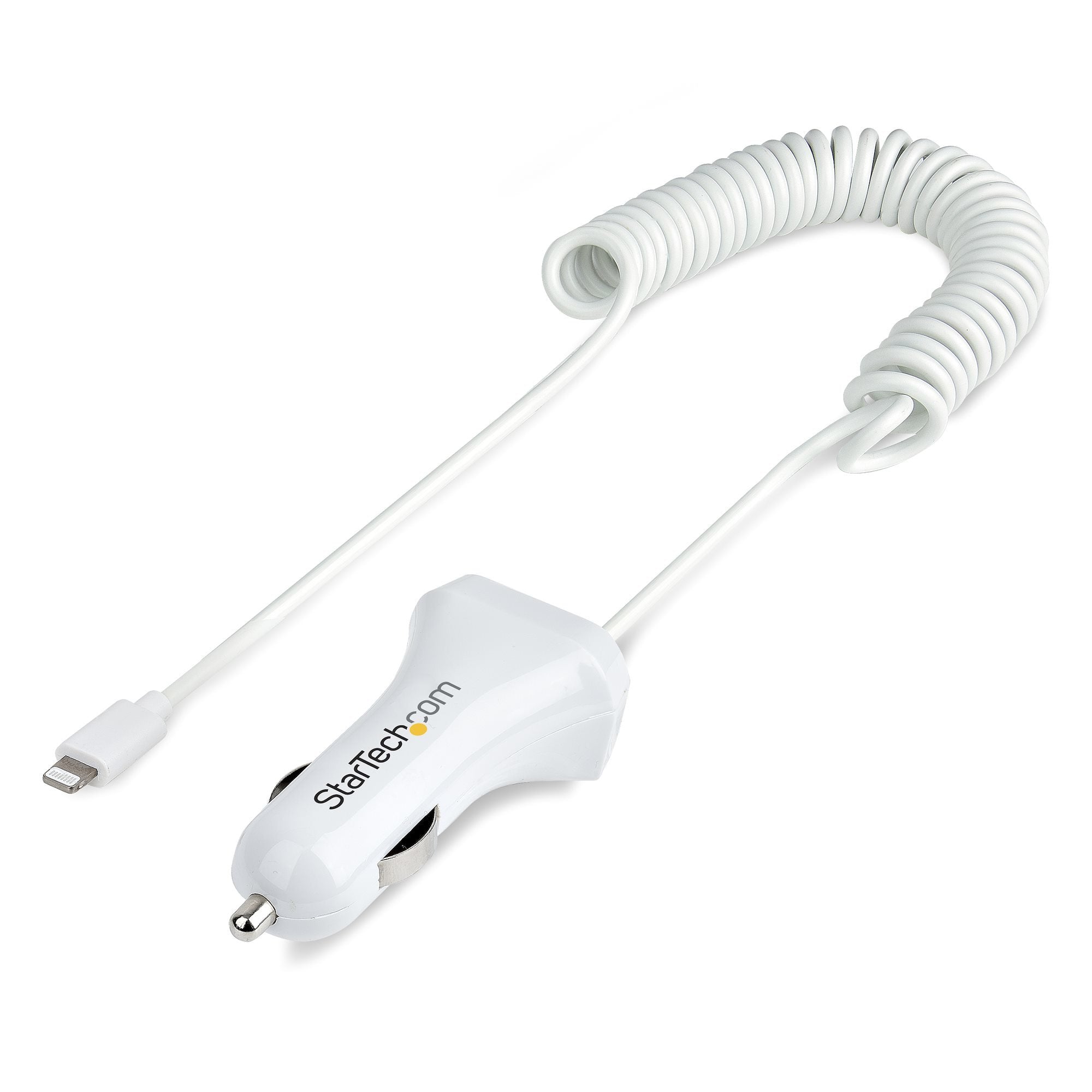 Startech Cargador De Coche Con Cable Rizado Lightning, 1m 12w Blanco