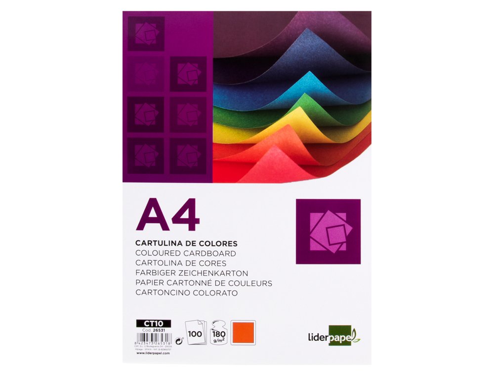 Cartulina Liderpapel A4 180g/M2 Naranja Fuerte Paquete De 100 Hojas