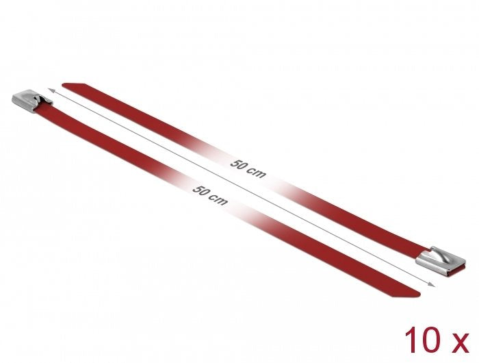 Delock Bridas De Acero Inoxidable L 500 X B 7,9 Mm Rojo 10 Piezas