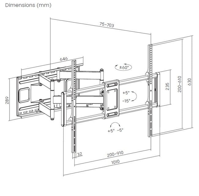 Soporte Pantalla 37 - 70 Doble Brazo Inclinable Y Giratorio Max. Vesa 600x400 Hasta 35kgs 650342