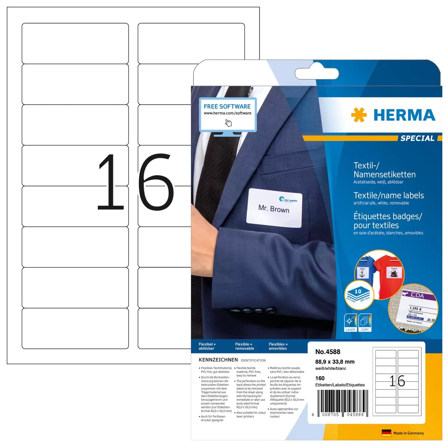 EAN 4008705045889 - HERMA 4588 etiqueta autoadhesiva Rectángulo redondeado Desmontable Blanco 160 pieza(s) imagen 1